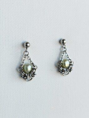 Fairy silver and green earrings